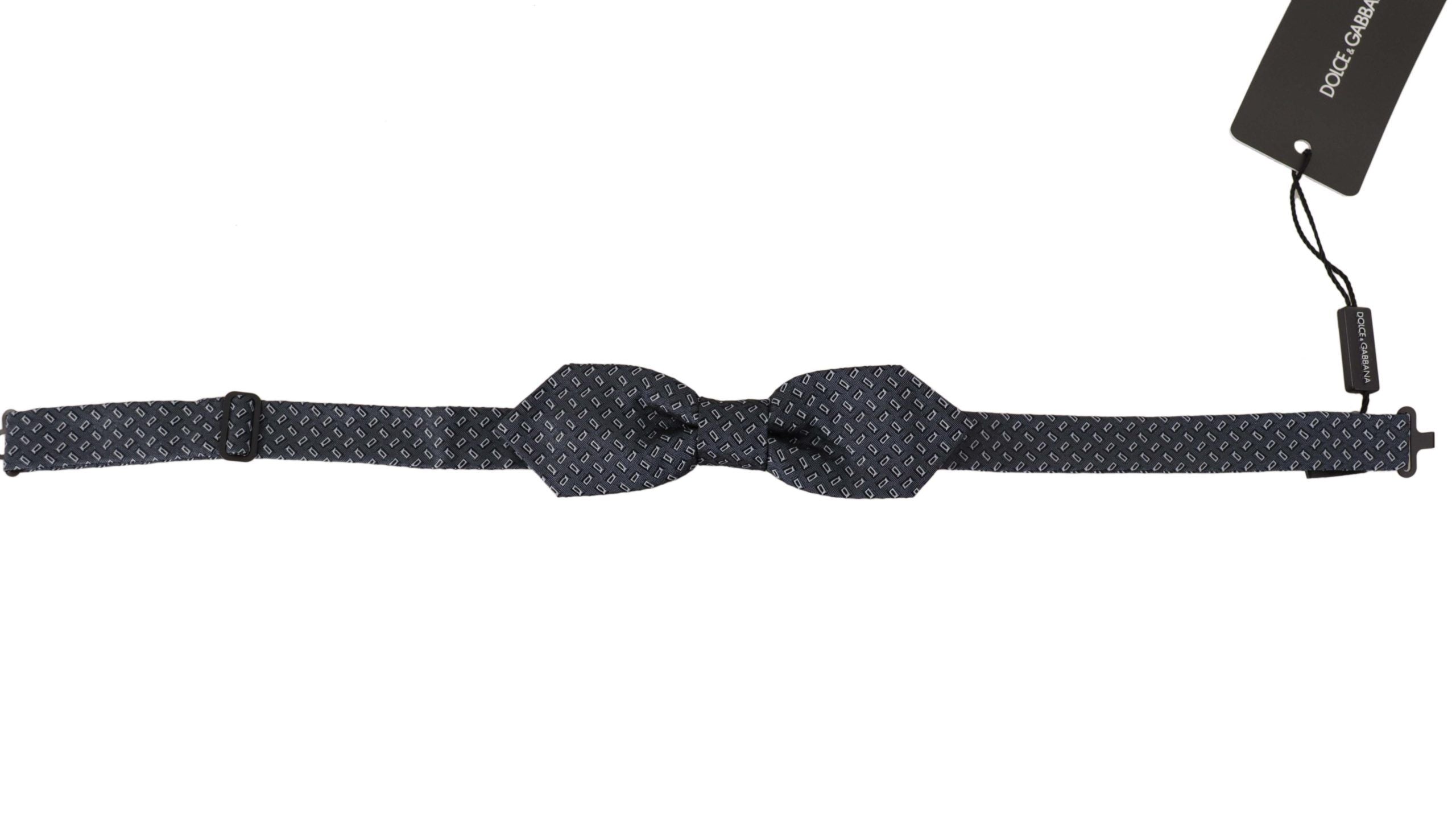 Dolce &amp; Gabbana Blue Gray Polka Dot 100% Silk Neck Papillon Tie