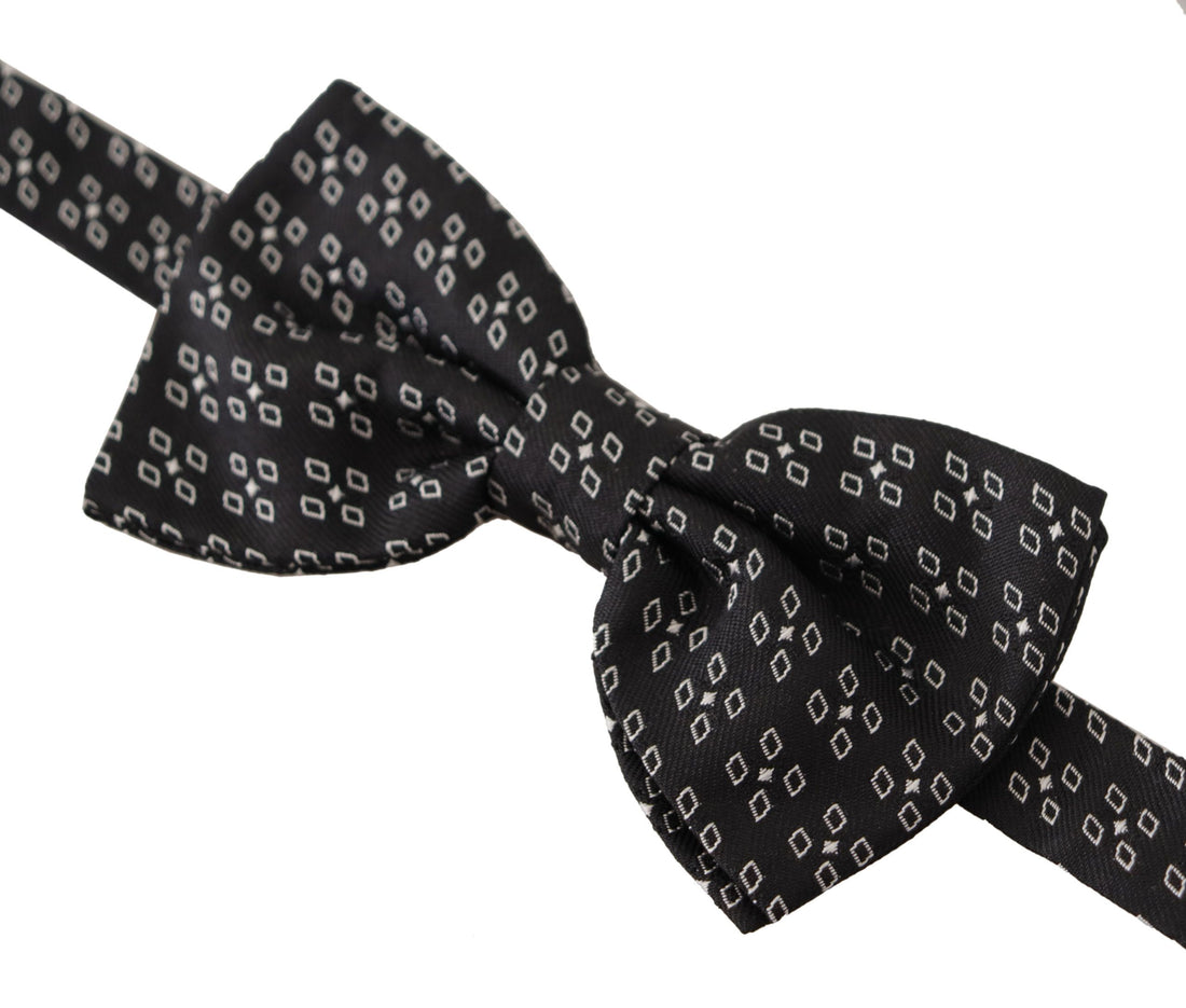 Dolce &amp; Gabbana Black White Polka Dot 100% Silk Neck Papillon Tie