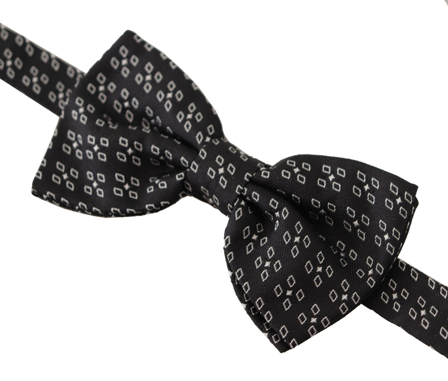Dolce &amp; Gabbana Black White Polka Dot 100% Silk Neck Papillon Tie