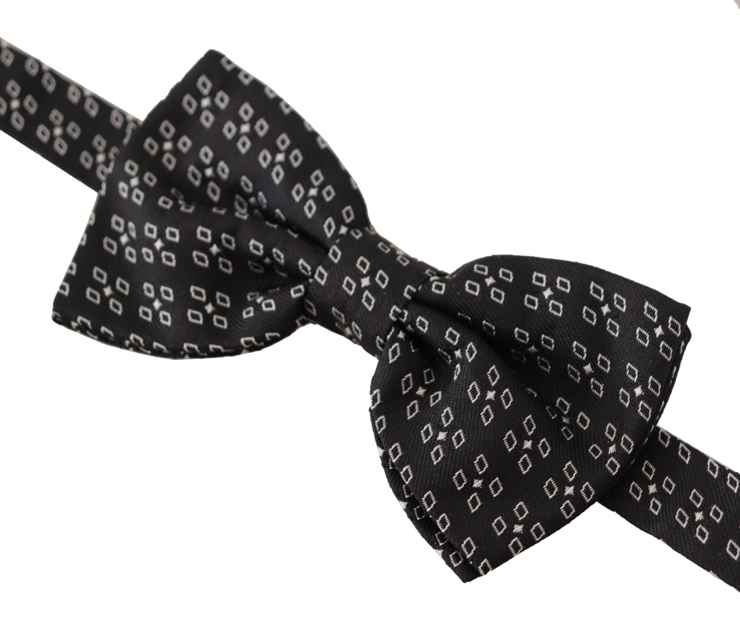 Dolce &amp; Gabbana Black White Polka Dot 100% Silk Neck Papillon Tie