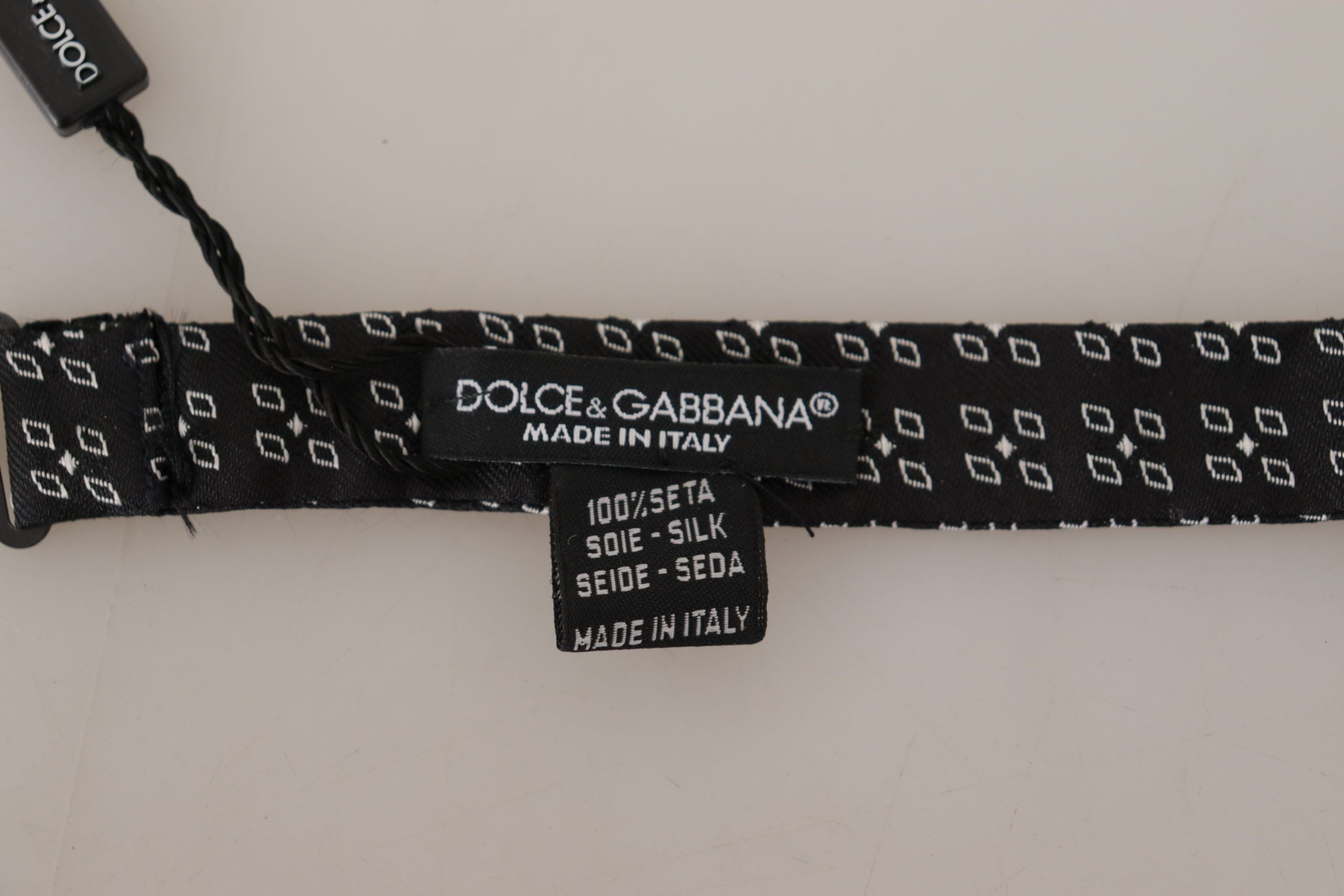 Dolce &amp; Gabbana Black White Polka Dot 100% Silk Neck Papillon Tie