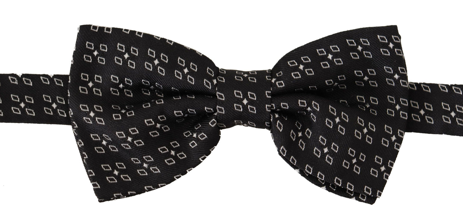 Dolce &amp; Gabbana Black White Polka Dot 100% Silk Neck Papillon Tie
