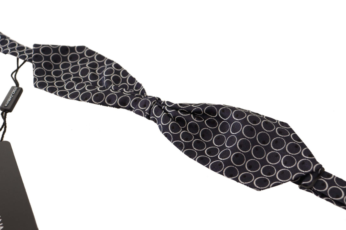 Dolce &amp; Gabbana Black White Round 100% Silk Neck Papillon  Tie