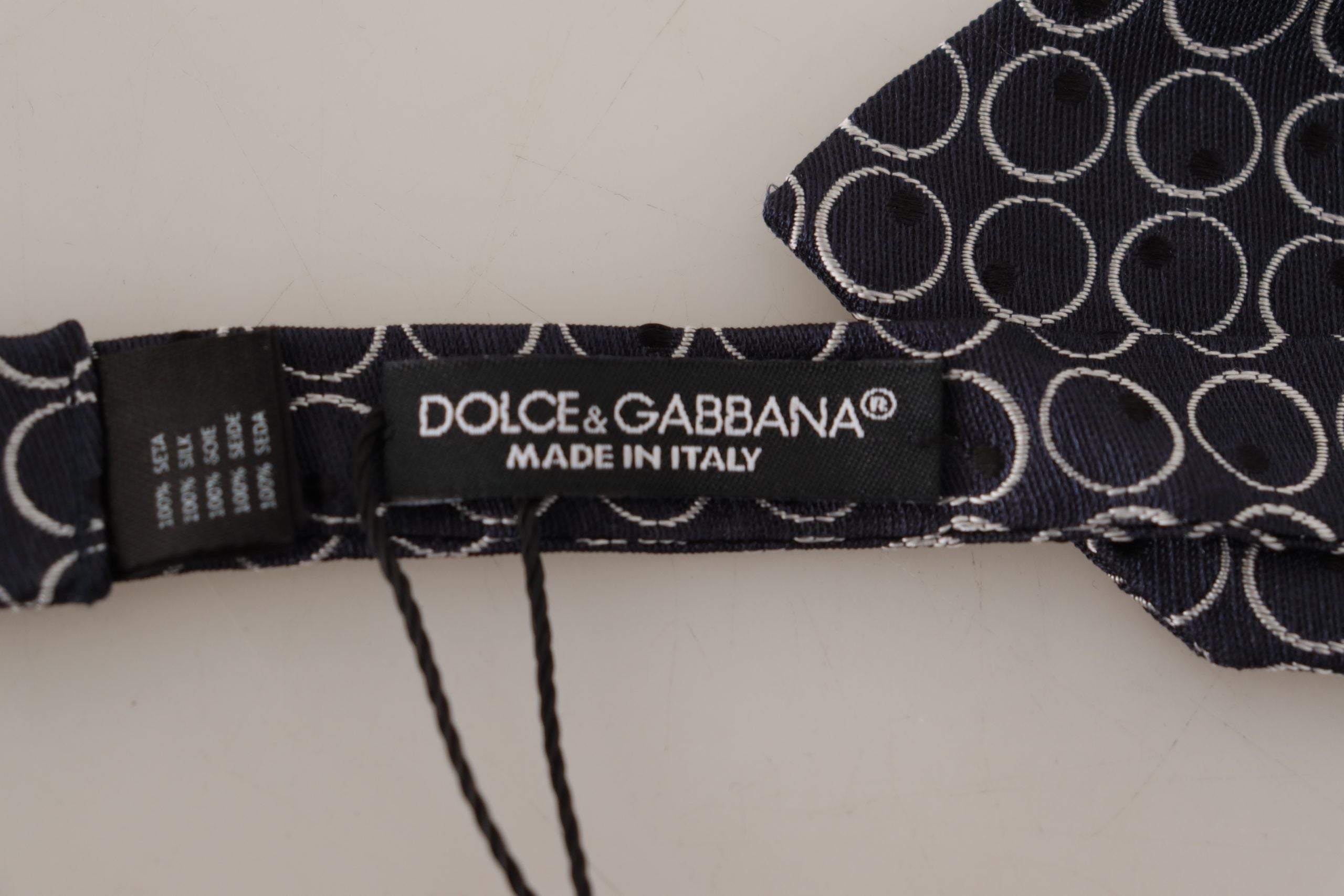 Dolce &amp; Gabbana Black White Round 100% Silk Neck Papillon  Tie