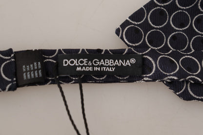 Dolce &amp; Gabbana Black White Round 100% Silk Neck Papillon  Tie