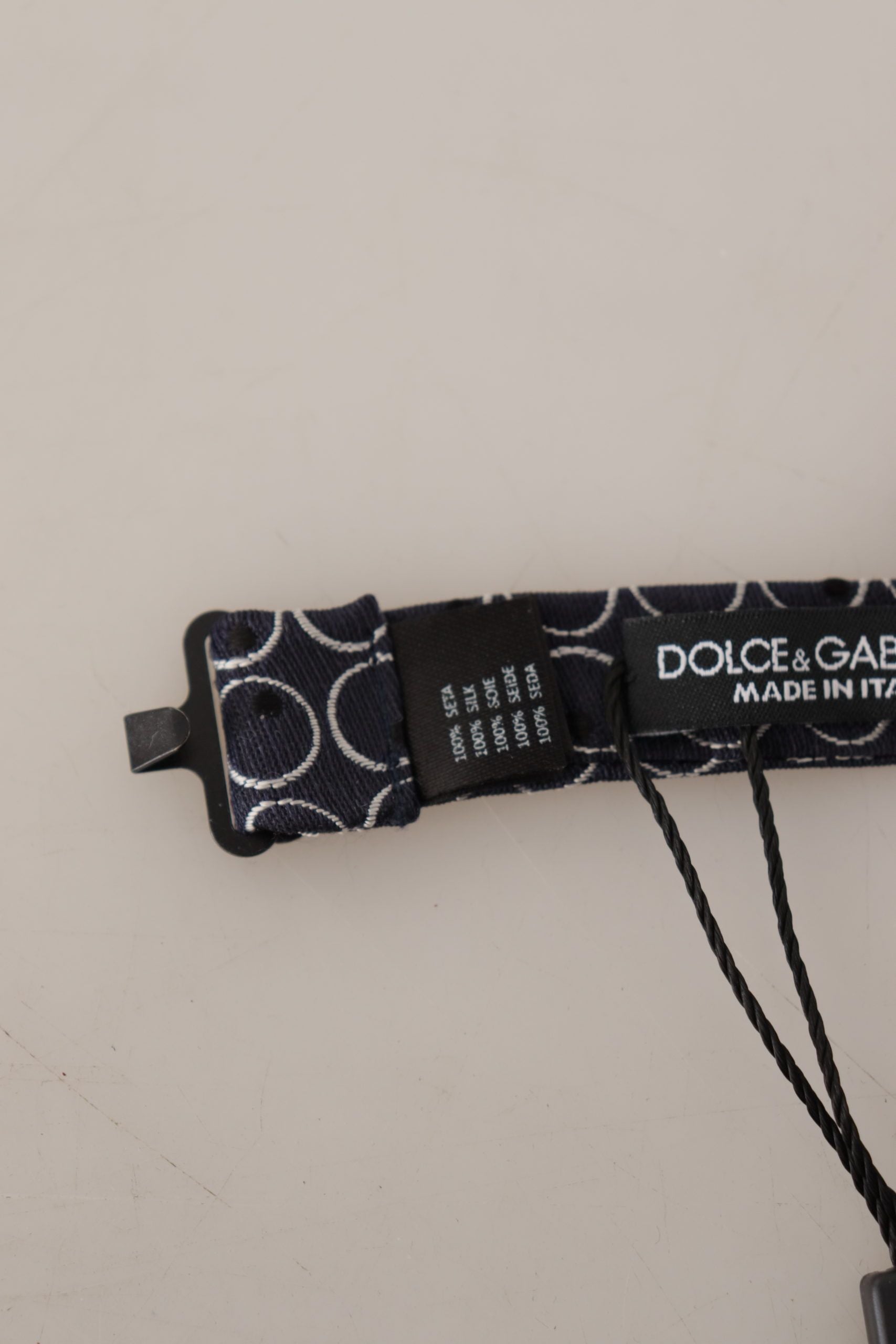 Dolce &amp; Gabbana Black White Round 100% Silk Neck Papillon  Tie