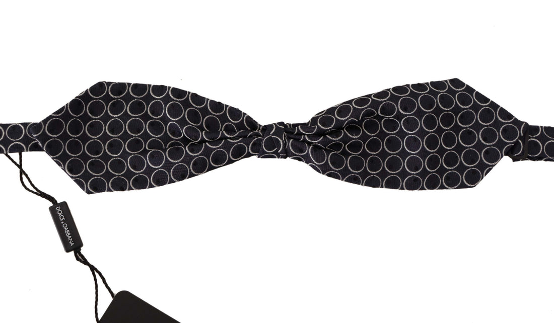 Dolce &amp; Gabbana Black White Round 100% Silk Neck Papillon  Tie