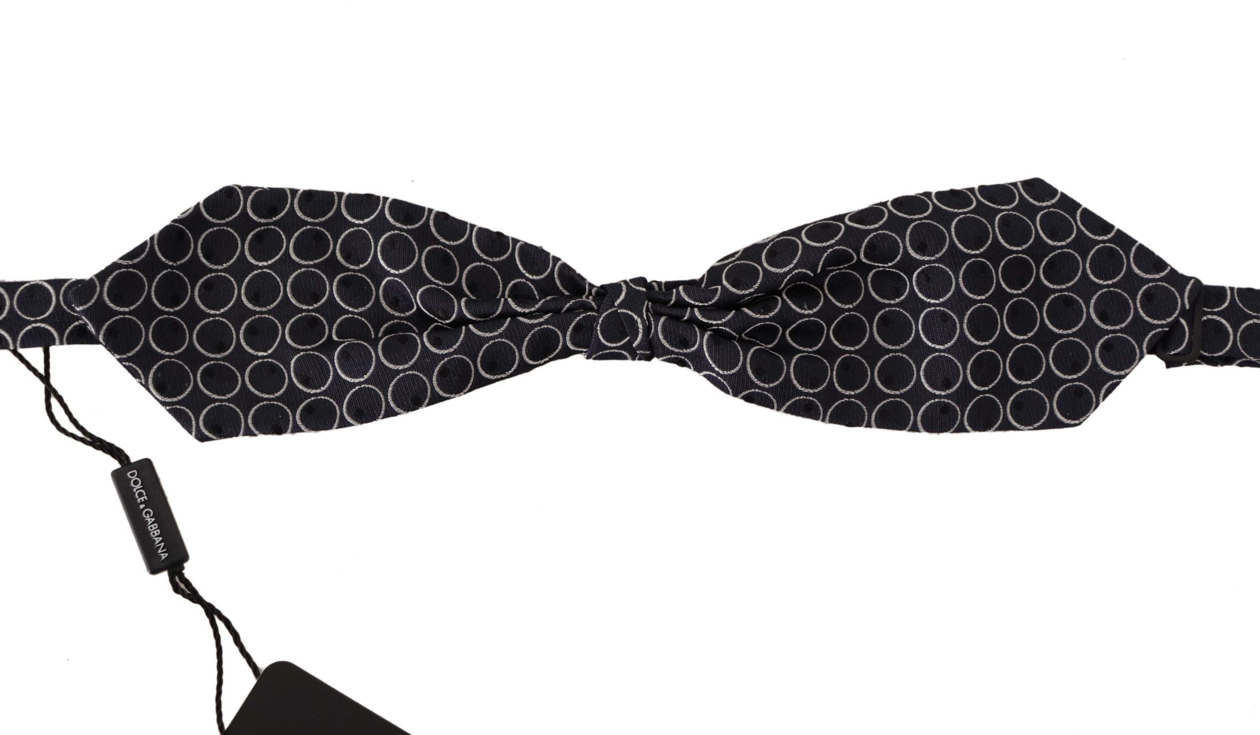 Dolce &amp; Gabbana Black White Round 100% Silk Neck Papillon  Tie