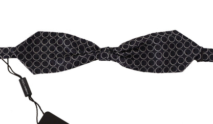 Dolce &amp; Gabbana Black White Round 100% Silk Neck Papillon  Tie