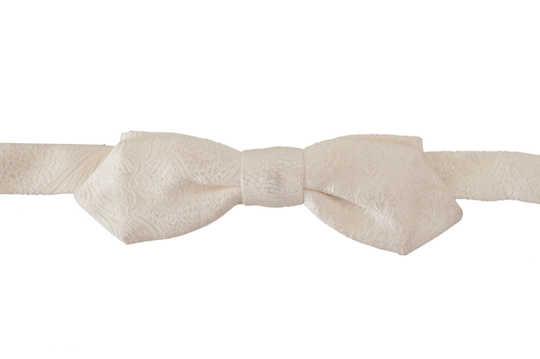 Dolce &amp; Gabbana White 100% Silk Slim Adjustable Neck Papillon Tie