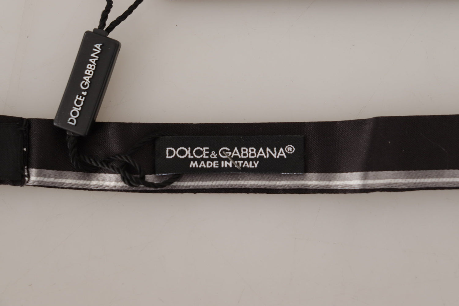 Dolce &amp; Gabbana Black Grey Lining 100% Silk Neck Papillon Tie