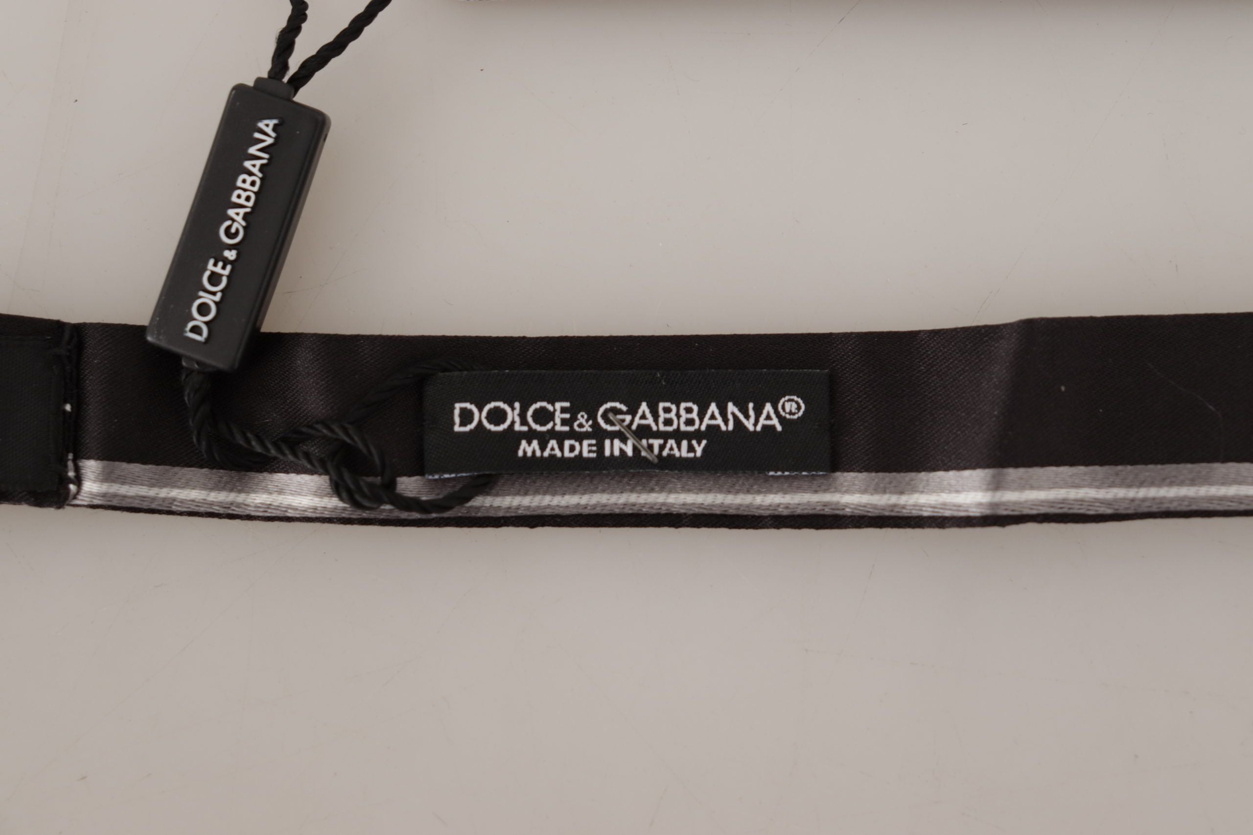 Dolce &amp; Gabbana Black Grey Lining 100% Silk Neck Papillon Tie