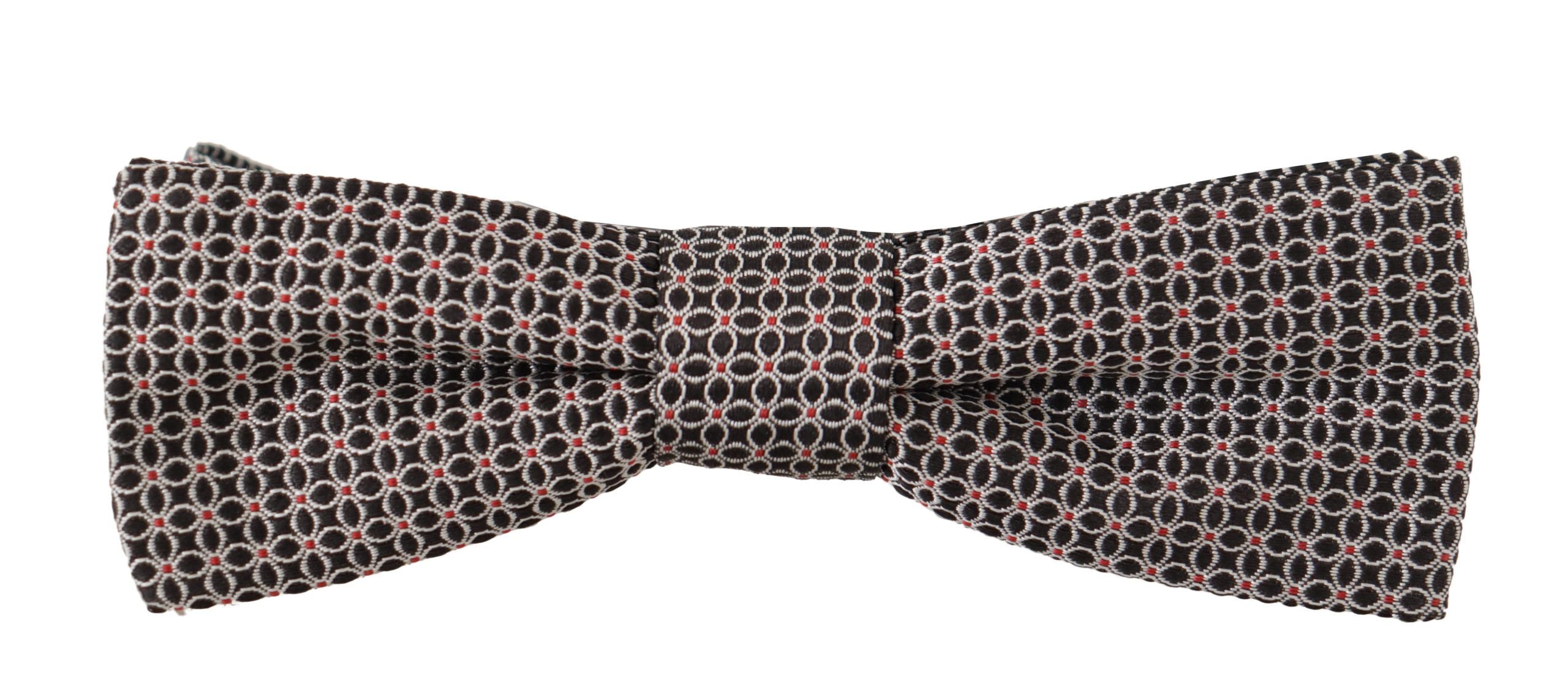 Dolce &amp; Gabbana Black White Flower Pattern Silk Neck Papillon Tie