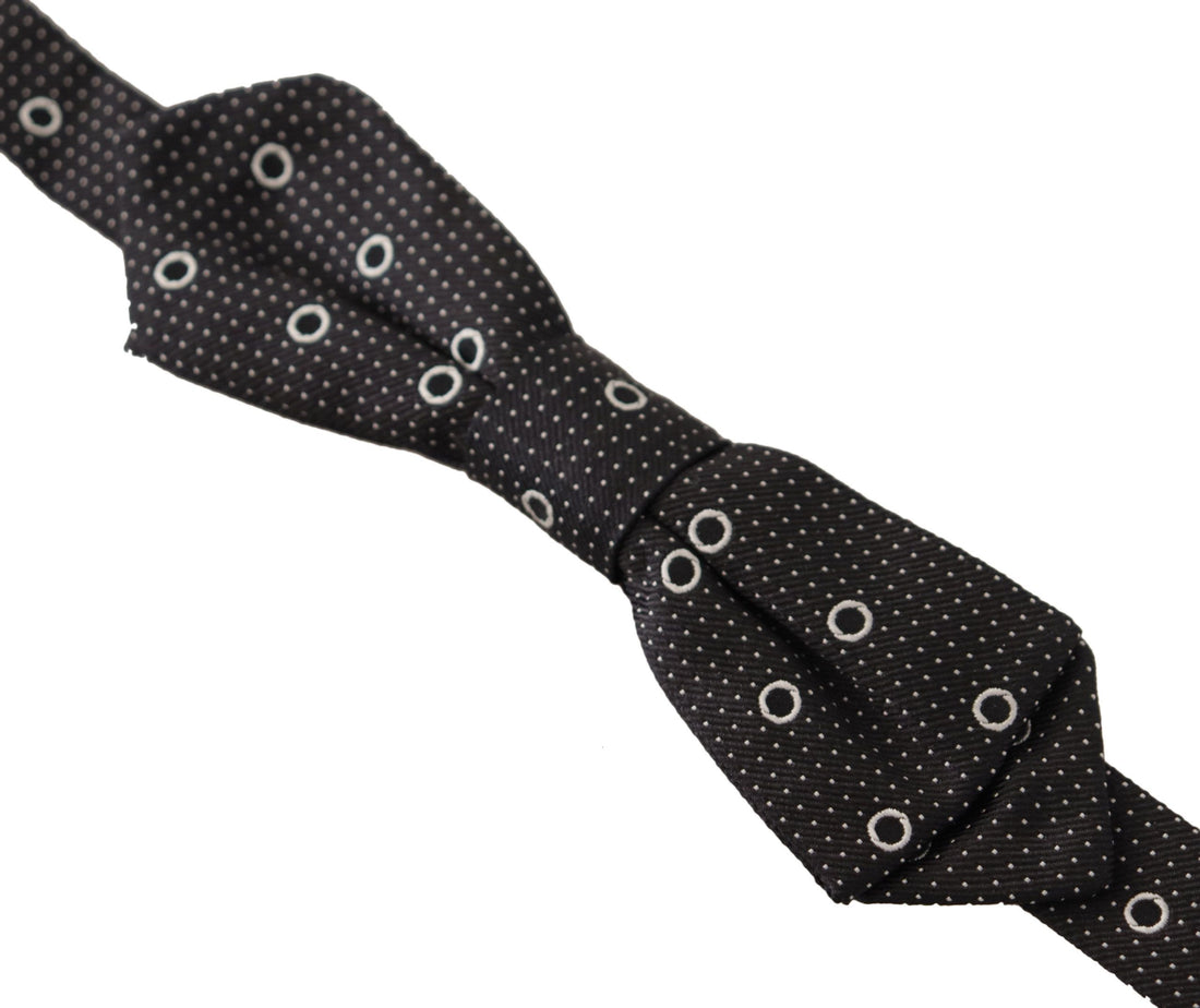 Dolce &amp; Gabbana Black White Polka Dot 100% Silk Neck Papillon Tie