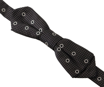 Dolce &amp; Gabbana Black White Polka Dot 100% Silk Neck Papillon Tie