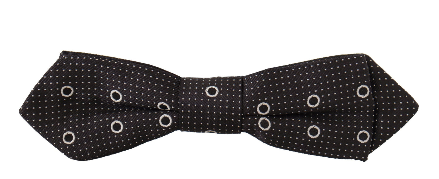 Dolce &amp; Gabbana Black White Polka Dot 100% Silk Neck Papillon Tie