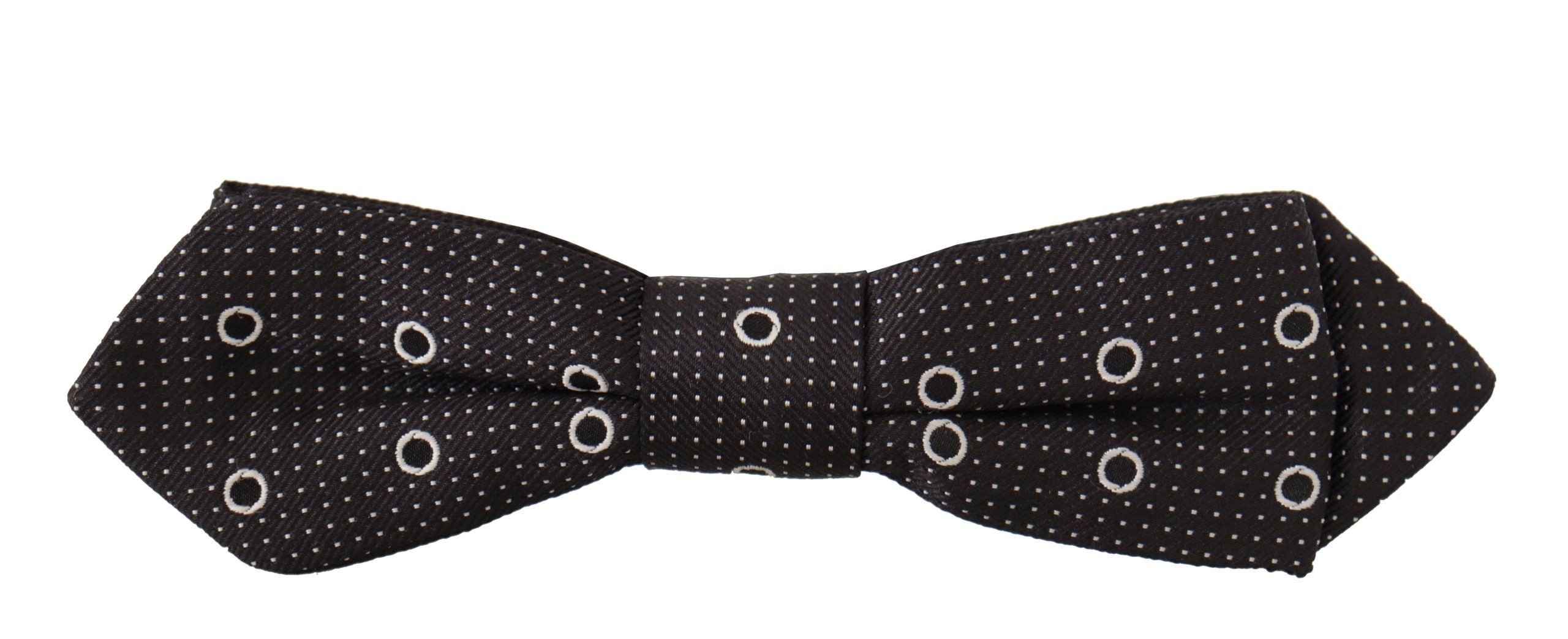 Dolce &amp; Gabbana Black White Polka Dot 100% Silk Neck Papillon Tie