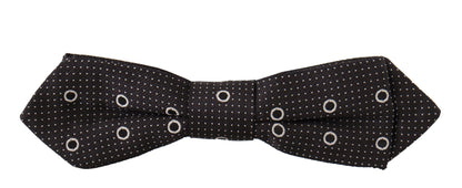 Dolce &amp; Gabbana Black White Polka Dot 100% Silk Neck Papillon Tie