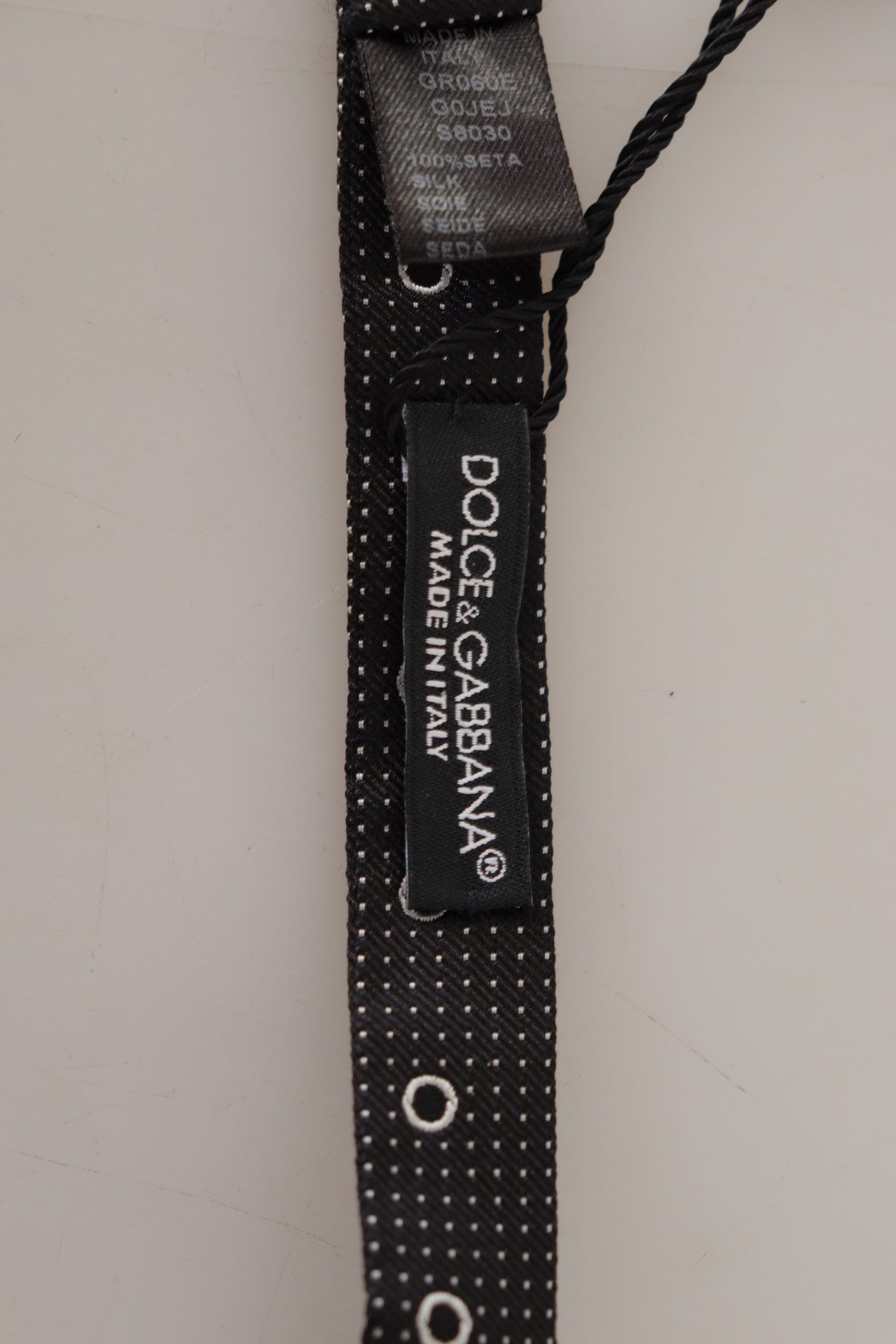 Dolce &amp; Gabbana Black White Polka Dot 100% Silk Neck Papillon Tie