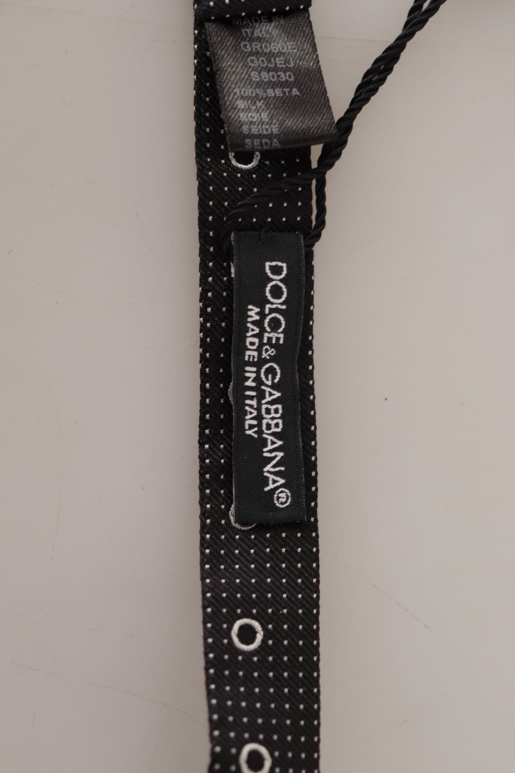 Dolce &amp; Gabbana Black White Polka Dot 100% Silk Neck Papillon Tie