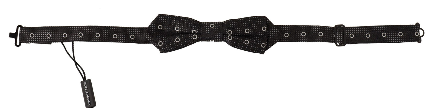 Dolce &amp; Gabbana Black White Polka Dot 100% Silk Neck Papillon Tie