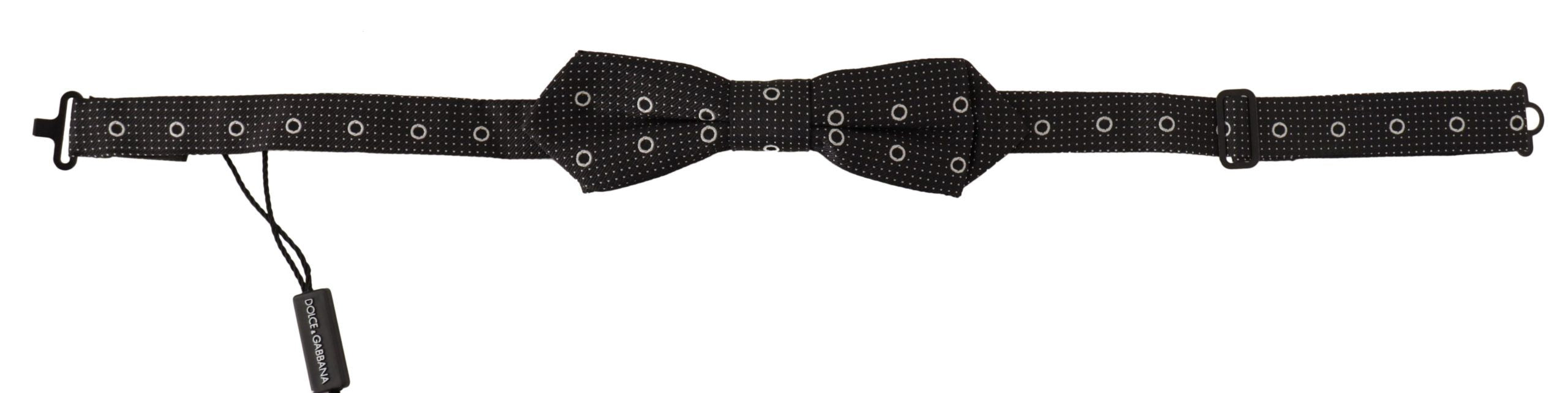 Dolce &amp; Gabbana Black White Polka Dot 100% Silk Neck Papillon Tie