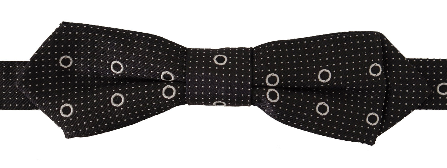 Dolce &amp; Gabbana Black White Polka Dot 100% Silk Neck Papillon Tie