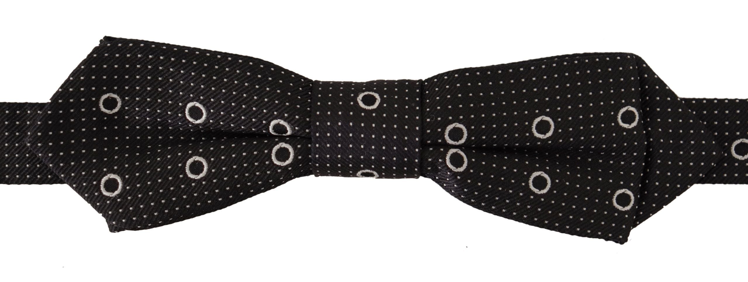 Dolce &amp; Gabbana Black White Polka Dot 100% Silk Neck Papillon Tie