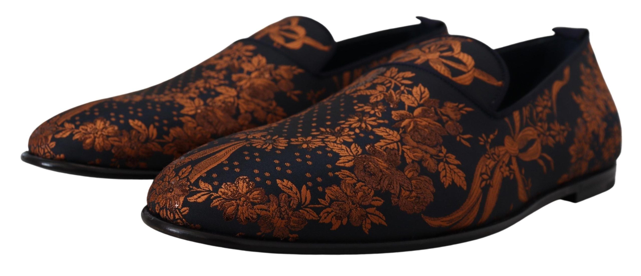 Dolce &amp;amp; Gabbana Blå Rostfärgade Blommiga Tofflor Loafers Skor