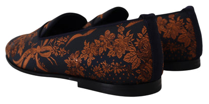 Dolce &amp;amp; Gabbana Blå Rostfärgade Blommiga Tofflor Loafers Skor