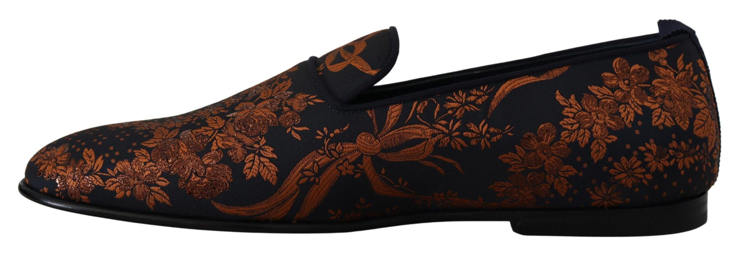 Dolce &amp;amp; Gabbana Blå Rostfärgade Blommiga Tofflor Loafers Skor