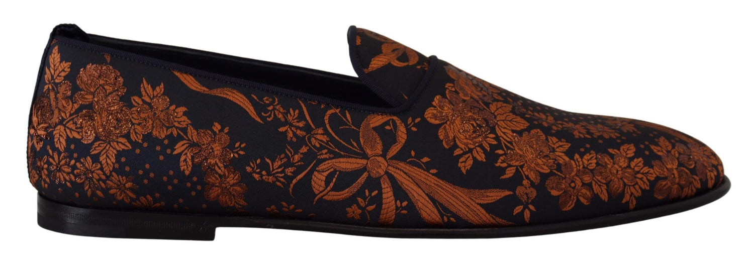 Dolce &amp;amp; Gabbana Blå Rostfärgade Blommiga Tofflor Loafers Skor