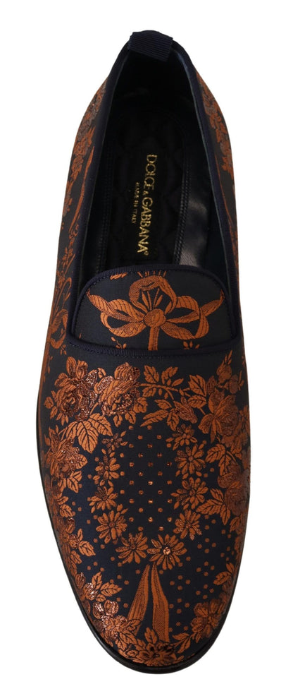 Dolce &amp;amp; Gabbana Blå Rostfärgade Blommiga Tofflor Loafers Skor
