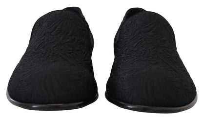 Dolce &amp;amp; Gabbana Svarta Blommiga Jacquardtofflor Loafers Skor