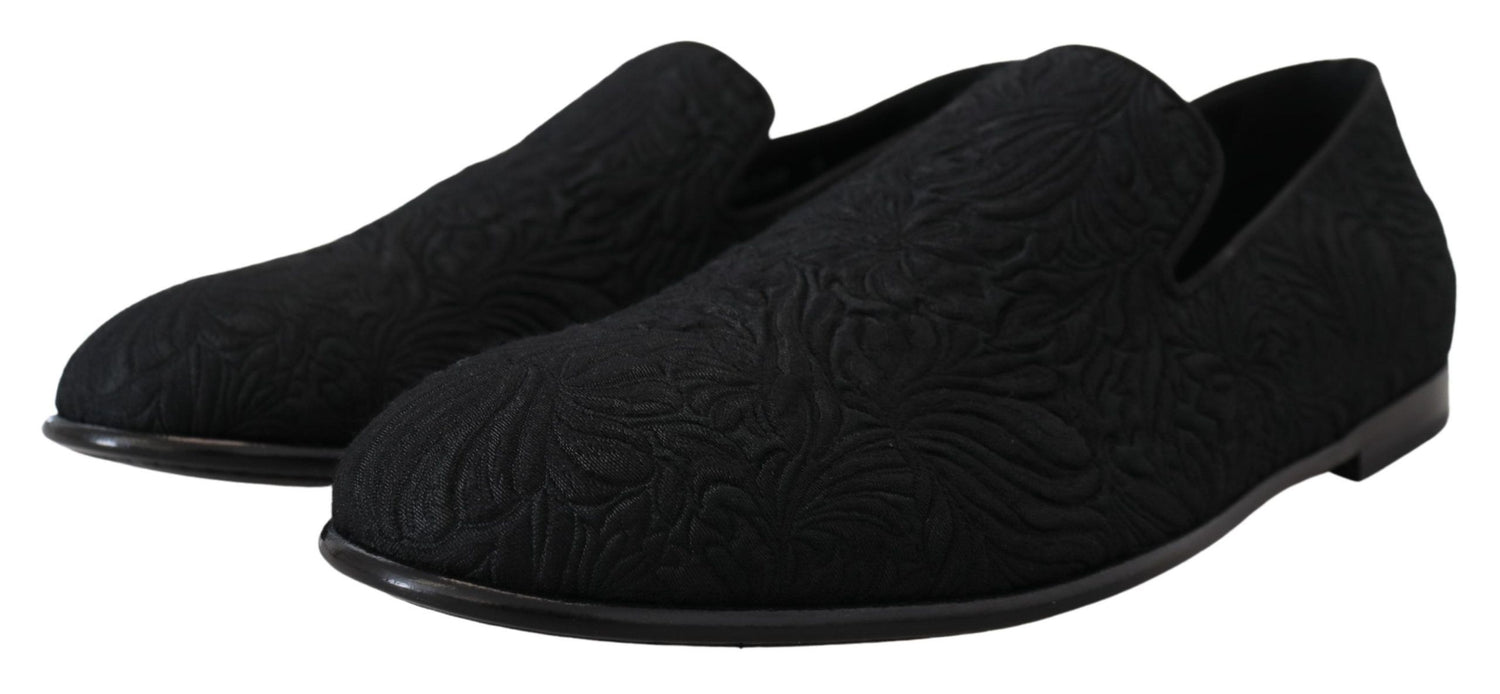 Dolce &amp;amp; Gabbana Svarta Blommiga Jacquardtofflor Loafers Skor