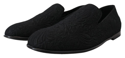 Dolce &amp;amp; Gabbana Svarta Blommiga Jacquardtofflor Loafers Skor