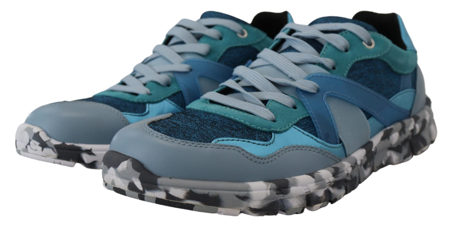 Dolce &amp; Gabbana Blue Gray Leather Sport Low Top Sneakers