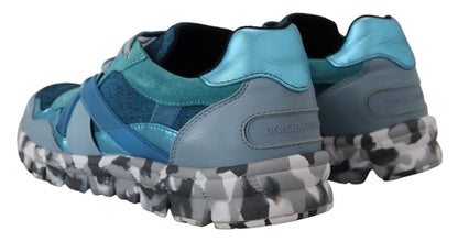 Dolce &amp; Gabbana Blue Gray Leather Sport Low Top Sneakers