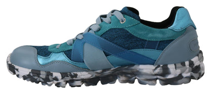 Dolce &amp; Gabbana Blue Gray Leather Sport Low Top Sneakers