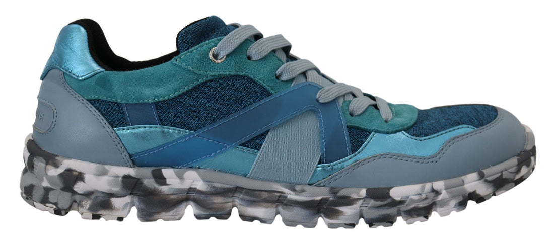 Dolce &amp; Gabbana Blue Gray Leather Sport Low Top Sneakers