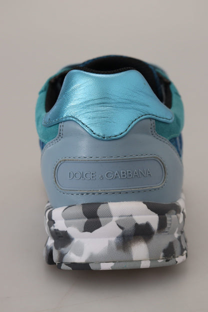 Dolce &amp; Gabbana Blue Gray Leather Sport Low Top Sneakers