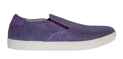 Dolce &amp;amp; Gabbana Lila Strass Canvas Sneakers Med Logotyp