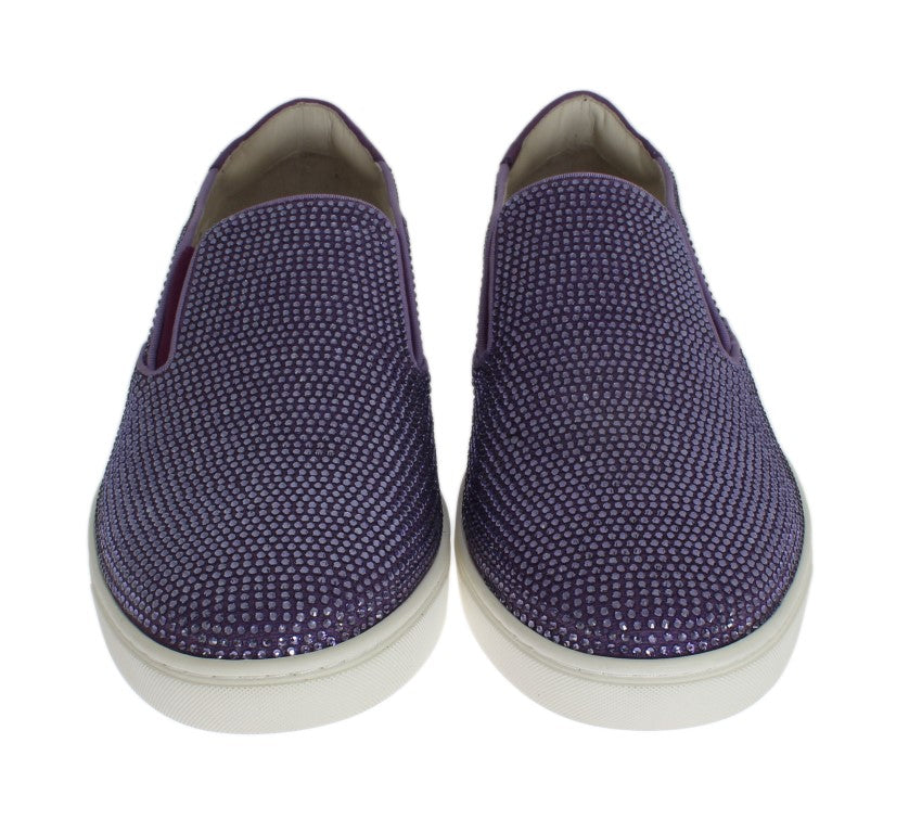 Dolce &amp;amp; Gabbana Lila Strass Canvas Sneakers Med Logotyp