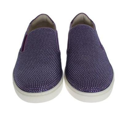 Dolce &amp;amp; Gabbana Lila Strass Canvas Sneakers Med Logotyp