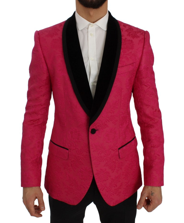 Dolce &amp;amp; Gabbana Rosa Blommig Brokad Slim Kavaj
