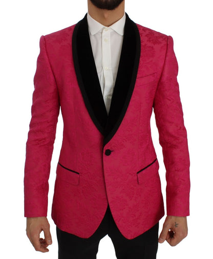 Dolce &amp;amp; Gabbana Rosa Blommig Brokad Slim Kavaj