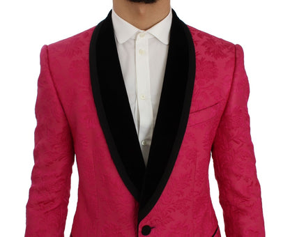 Dolce &amp;amp; Gabbana Rosa Blommig Brokad Slim Kavaj