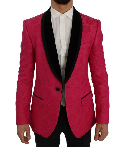 Dolce &amp;amp; Gabbana Rosa Blommig Brokad Slim Kavaj
