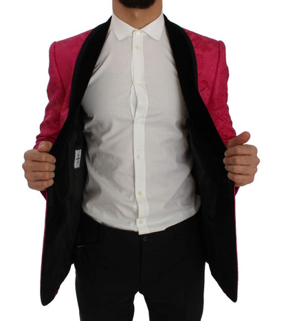 Dolce &amp;amp; Gabbana Rosa Blommig Brokad Slim Kavaj