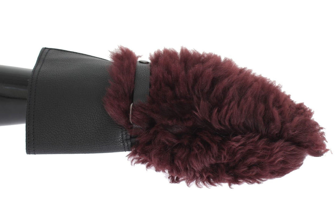 Dolce &amp; Gabbana Black Leather Bordeaux Shearling Gloves